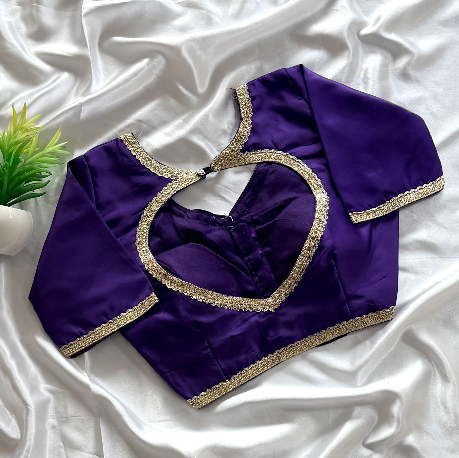 Bollywood Style Embroidery Lace Silk Blouse (Big Size) -Violet